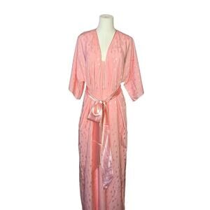 Claire Sandra by Lucie Ann Vtg 1960s Embroidered Satin Slip & Robe Peignoir Set